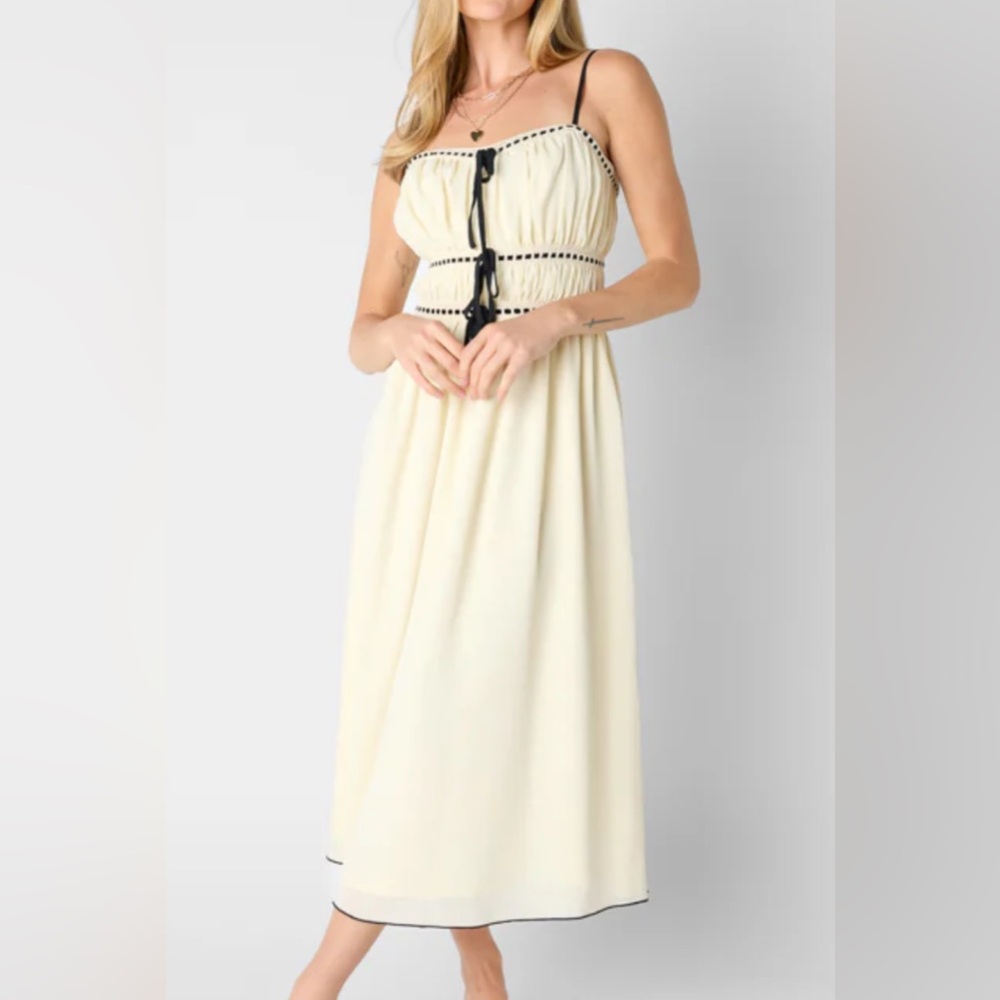 Vestique Marsella Cream Midi Dress with Black Ties size medium